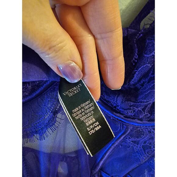 VICTORIA'S SECRET VERY SEXY SHINE STRAP LACE DEMI TEDDY W/ GARTERS SMALL purple - Picture 6 of 6